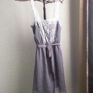 Trendy Light Grey Sun Dress Lace & Ribbon Accents